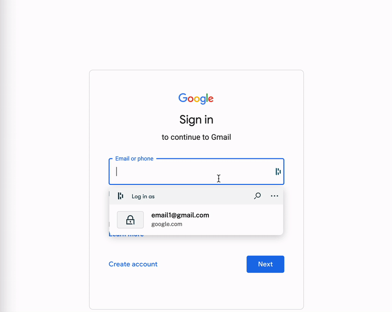 An animation showing how the new Autofill suggests logins and enables users to toggle between the suggestions and all vault items to make it easy to find the login they want to use. 