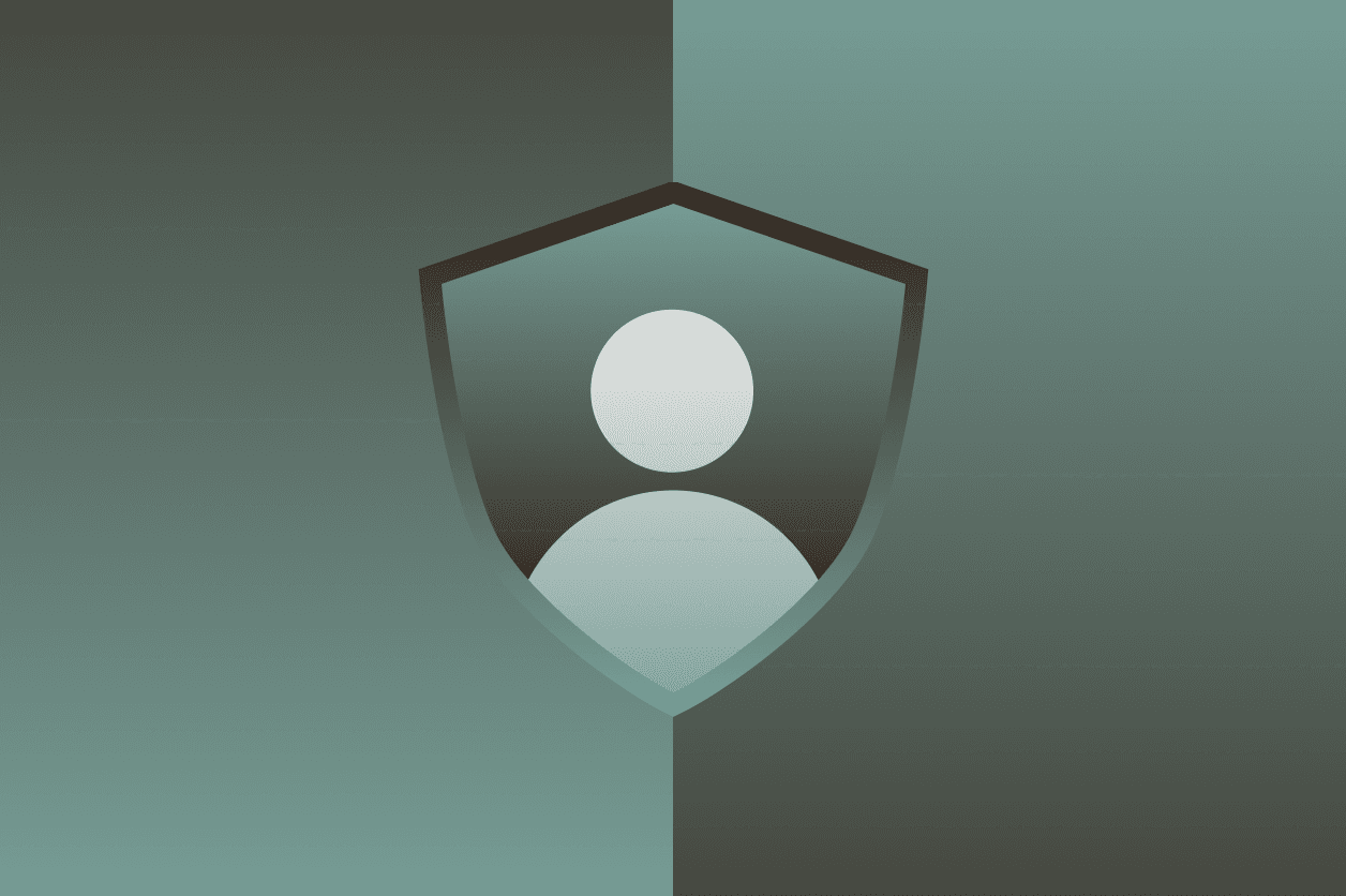 A green and blue background with three blue slanted rectangles in the middle. A white Dashlane logo is overlaid on top.