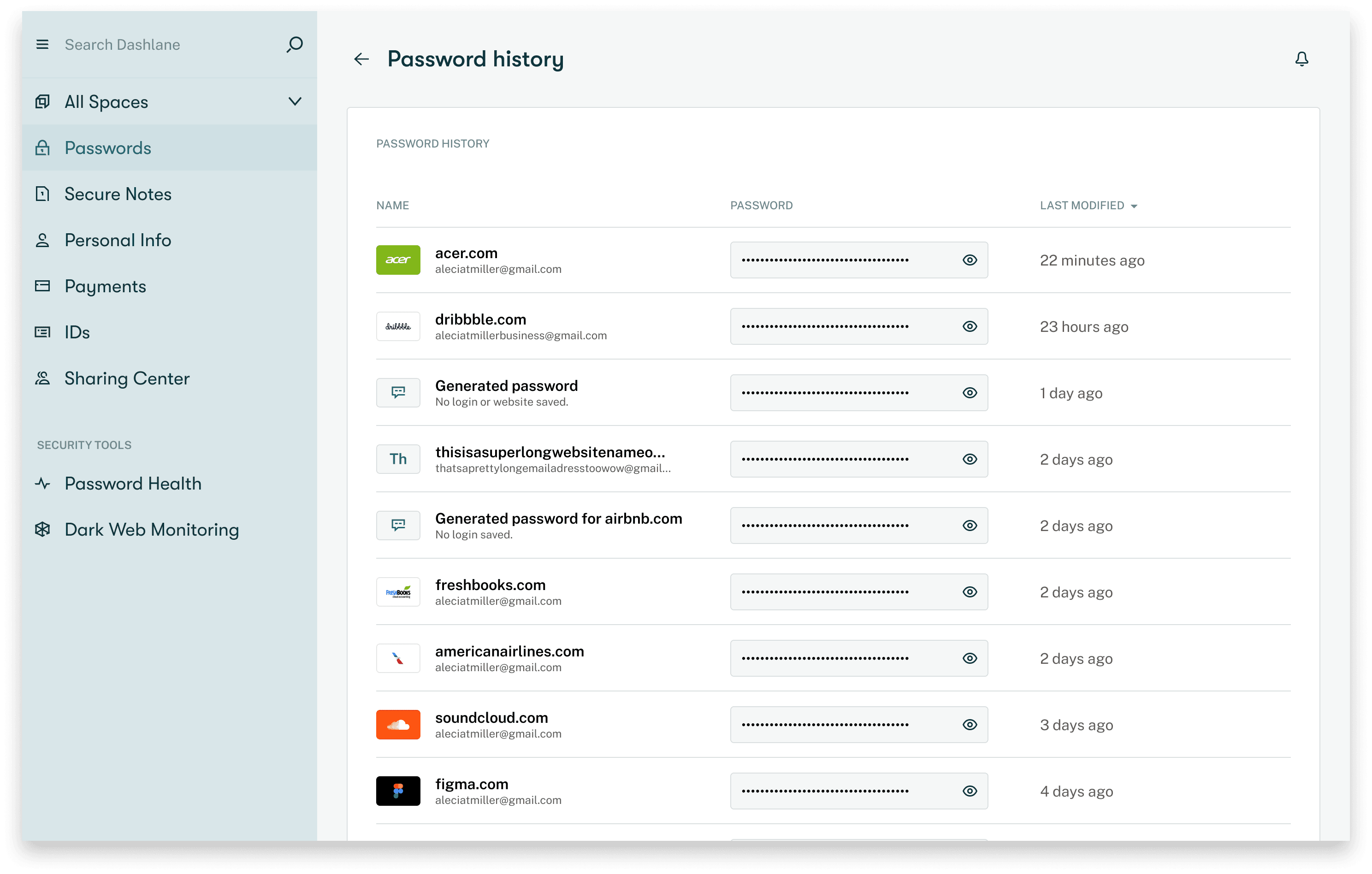 Password history screenshot