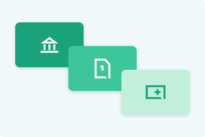 Icons in collage indicating financial, medical and private information