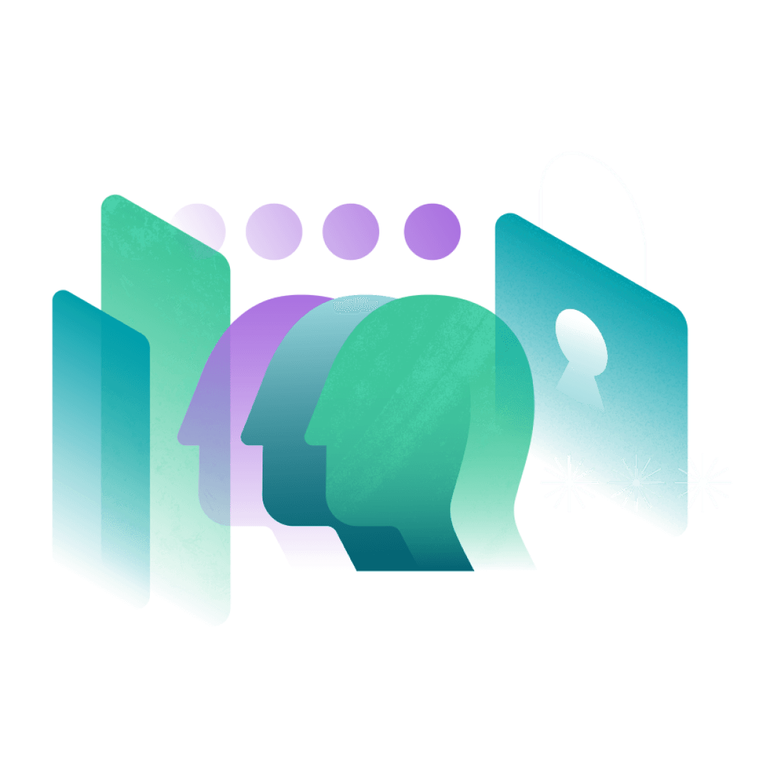 Blue, green, and purple abstract illustration representing secure access and credential management for enterprises