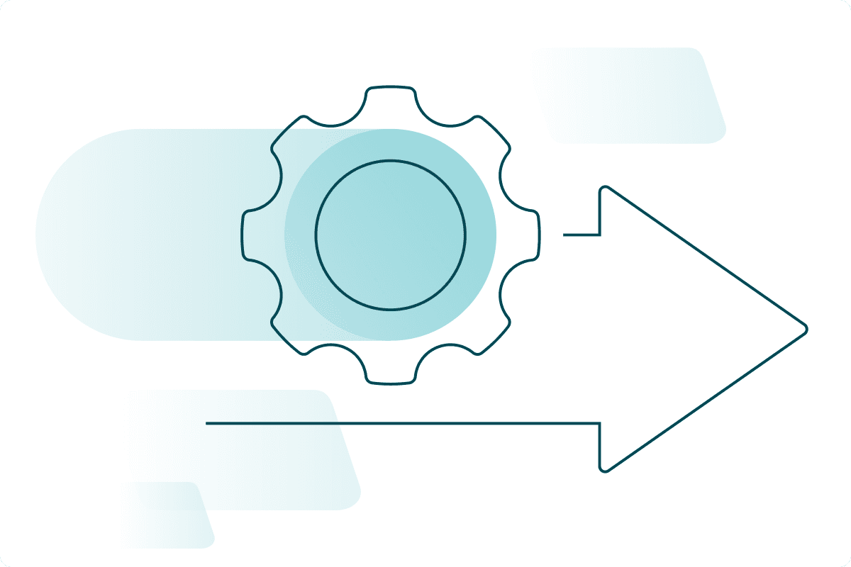 Graphic of a gear and an arrow representing Dashlane plan changes.