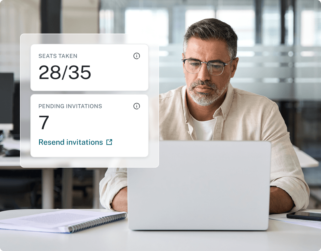 This image shows an IT admin reviewing how many seats they’ve filled on their plan, representing that Dashlane is easy to roll out to employees.