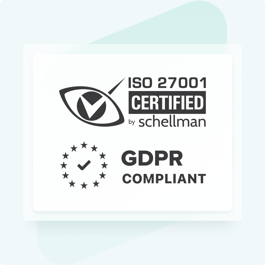 This image highlights two compliance badges, showing that Dashlane is GDPR compliant and ISO 27001 certified.