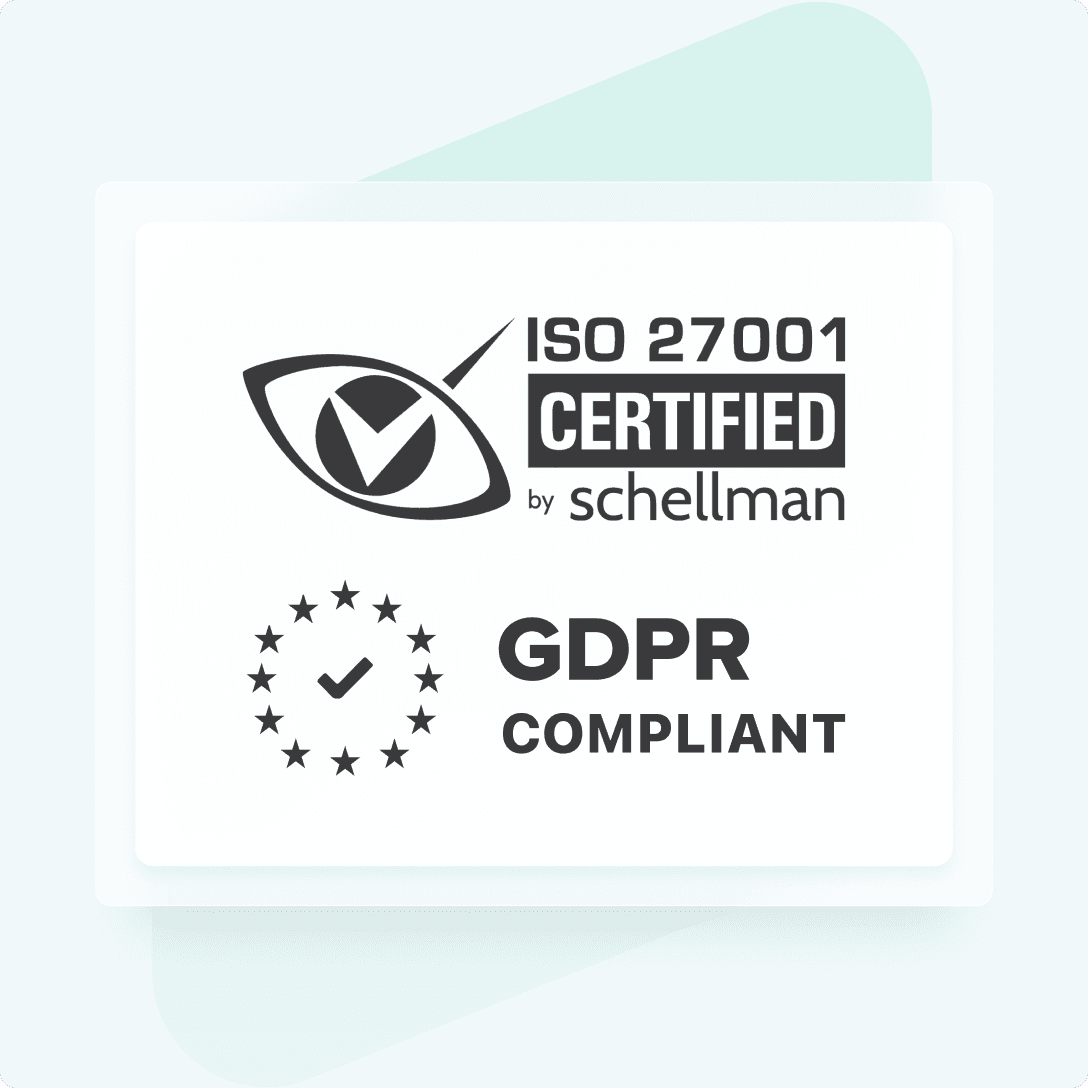 This image highlights two compliance badges, showing that Dashlane is GDPR compliant and ISO 27001 certified.