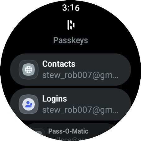 Passkeys stored in Dashlane on WearOS