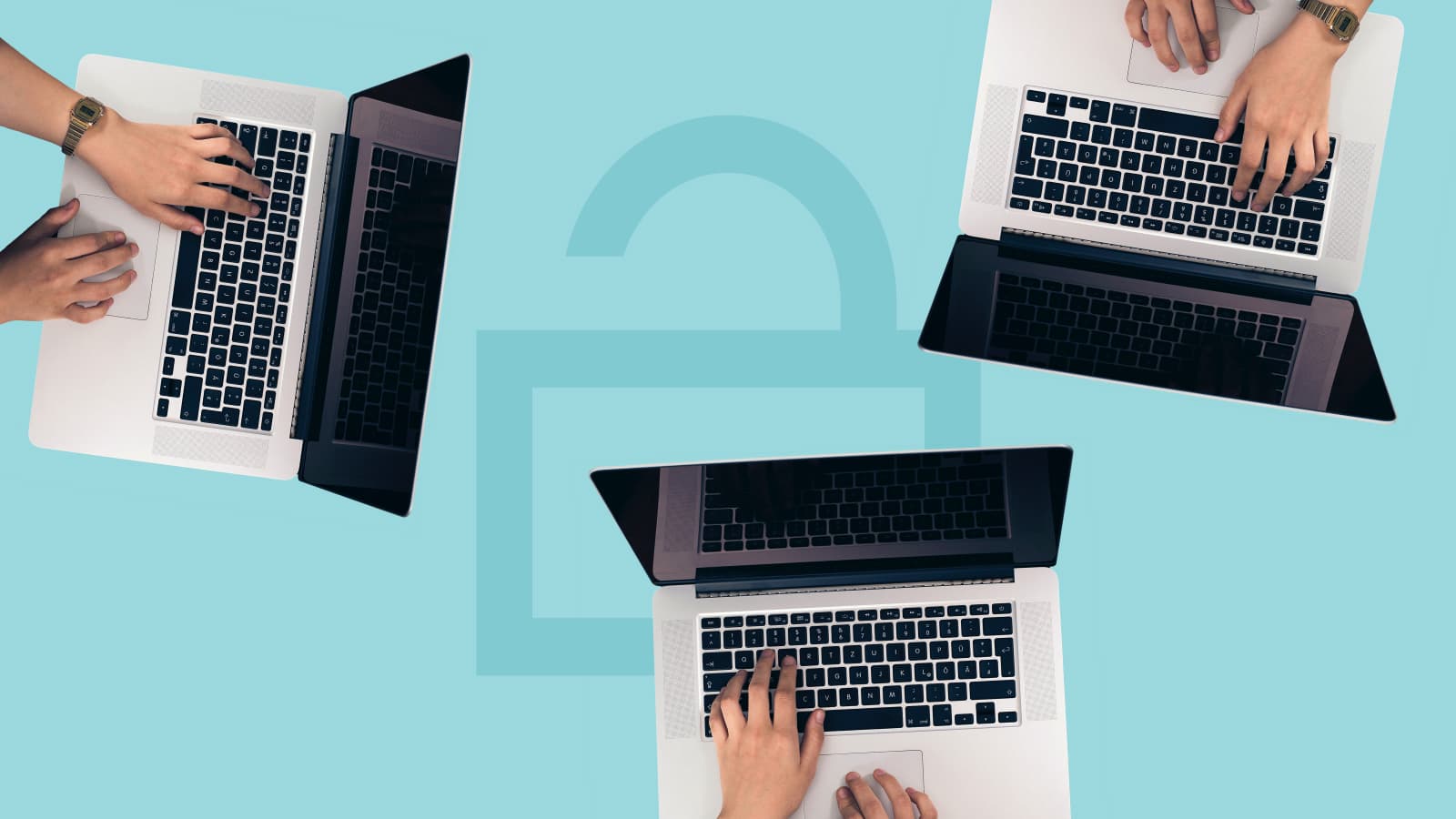 A green and blue background with three blue slanted rectangles in the middle. A white Dashlane logo is overlaid on top.
