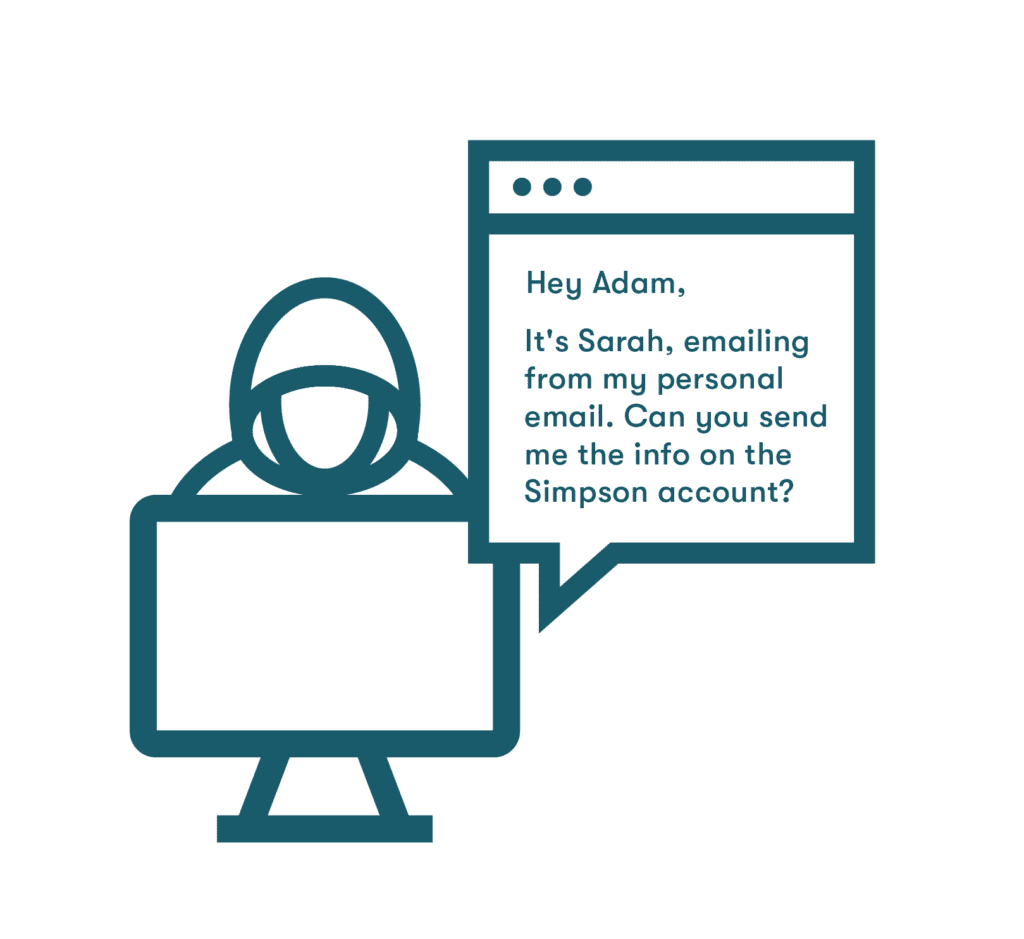 Graphic representing a cybercriminal sending a phishing email.