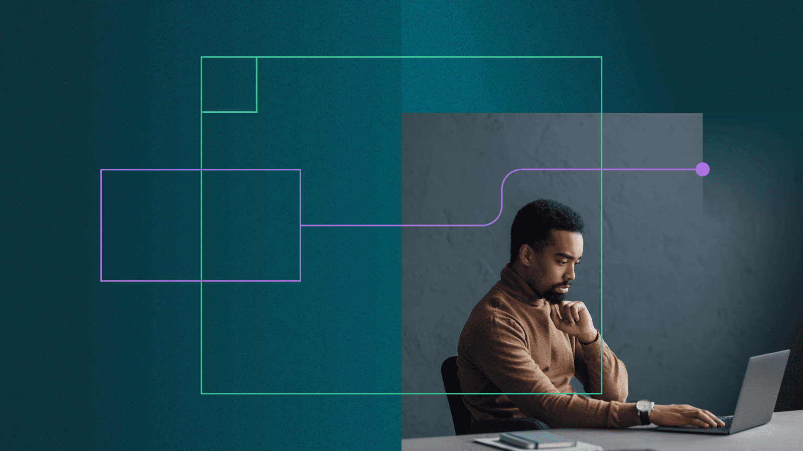 A green and blue background with three blue slanted rectangles in the middle. A white Dashlane logo is overlaid on top.