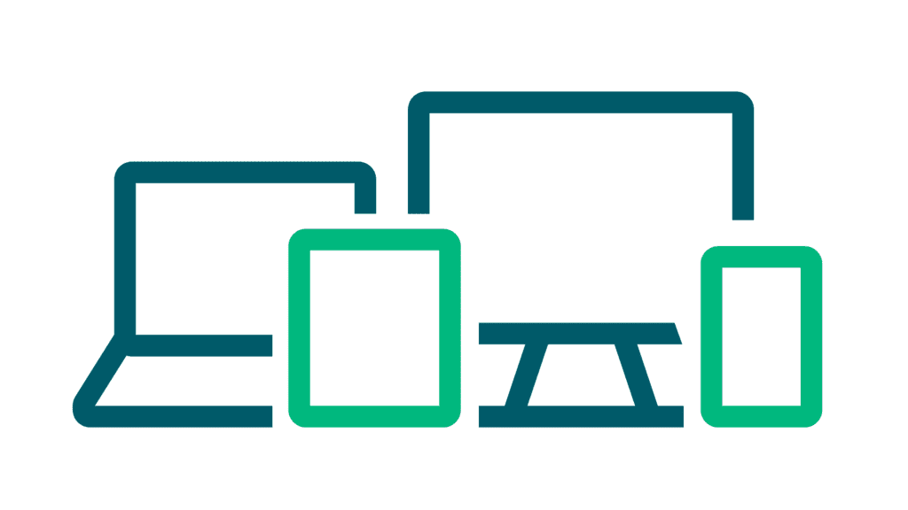 Graphic of a laptop, tablet, desktop monitor, and smartphone beside each other.