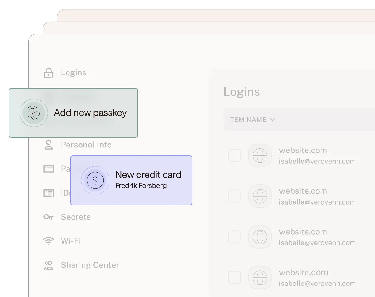 Illustration of personal password management vault and built-in security features.