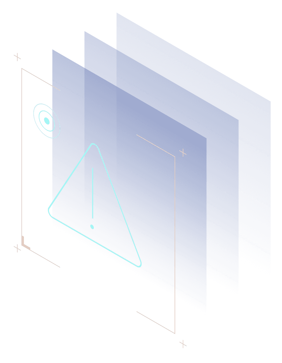 Iconography representing the visibility and control admins get with AI phishing alerts.
