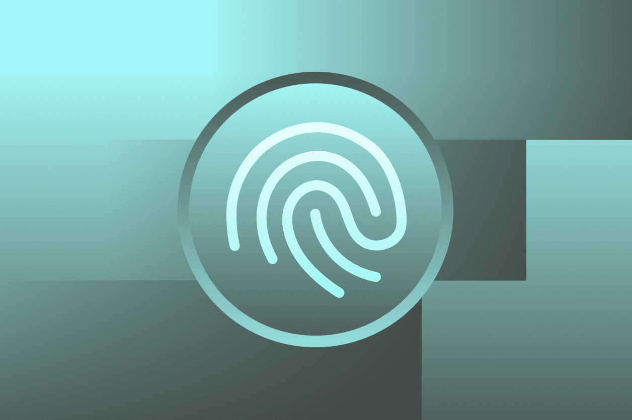 A green and blue background with three blue slanted rectangles in the middle. A white Dashlane logo is overlaid on top.