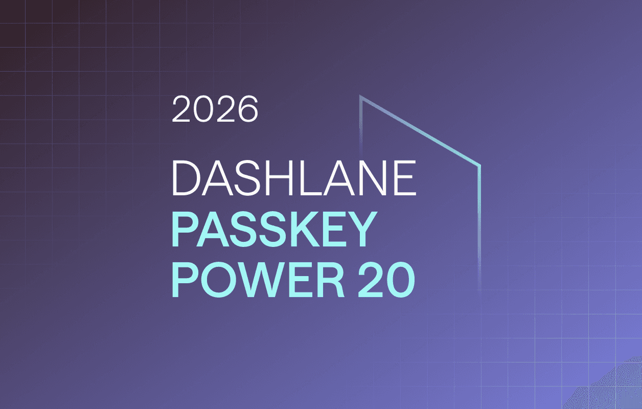 A green and blue background with three blue slanted rectangles in the middle. A white Dashlane logo is overlaid on top.